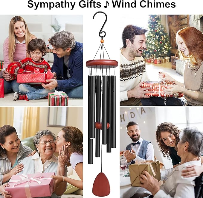 Large Aluminium Wind Chimes Outside, Soothing Melodic Memorial Sympathy Wind Chime, Suitable Outdoor Garden Decor, Gift for Mom Women Neighbors (Black Wind Chimes-36 in)