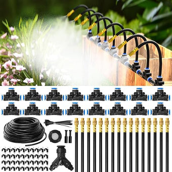MIXC 100Ft 1/4" Drip Irrigation System,2026-Upgrade Garden Irrigation Kit with 16pcs Adjustable Copper Nozzles,Automatic Atomizing Watering Sprinkler System for Outdoor,Raisedbed,Lawn,Greenhouse