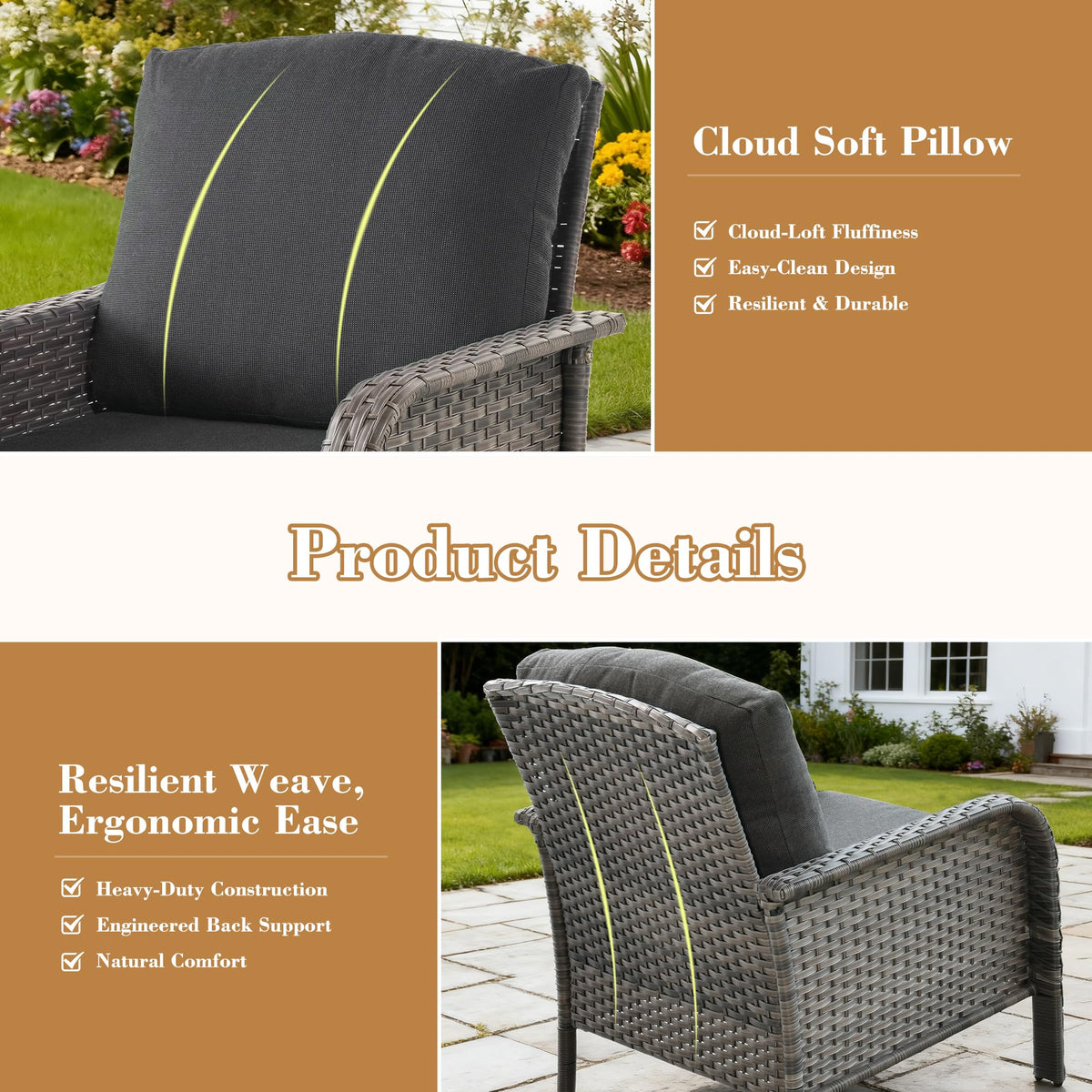 ORMONO 2 Pieces Patio Furniture Set, Two Single Chair Outdoor Furniture, All-Weather Rattan Wicker High Back Conversation Set of 2 for Small Space Porch, Backyard, Balcony, Black