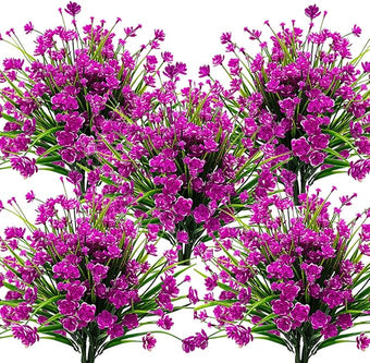 Grunyia 10 Bundles Artificial Flowers Outdoor UV Resistant Fake Plants Indoor Outside Hanging Planter Home Garden Decor (Purple)
