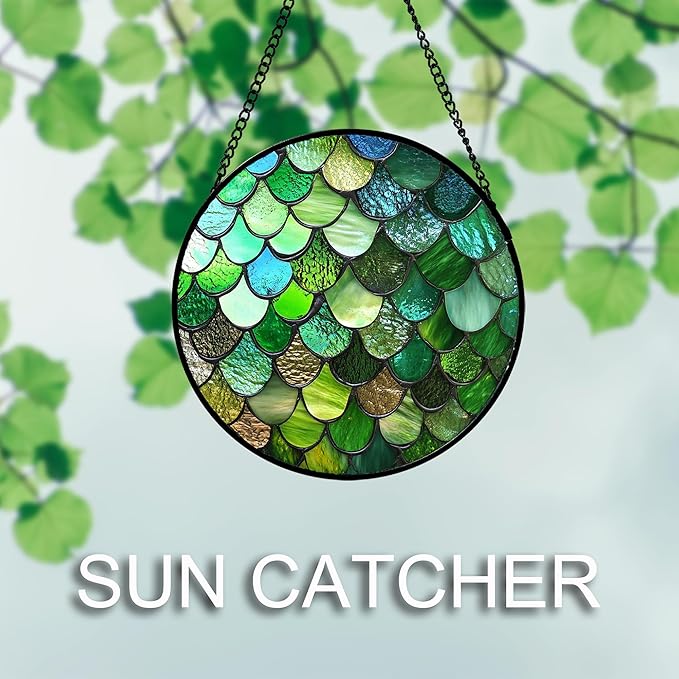 QZQCBLC Stained Glass Window Hanging Green Abstract Texture 6.3" - Marine Suncatcher Door Garden Sun Catcher Home Decor Birthday Christmas for Mom Men Woman Wife Friend