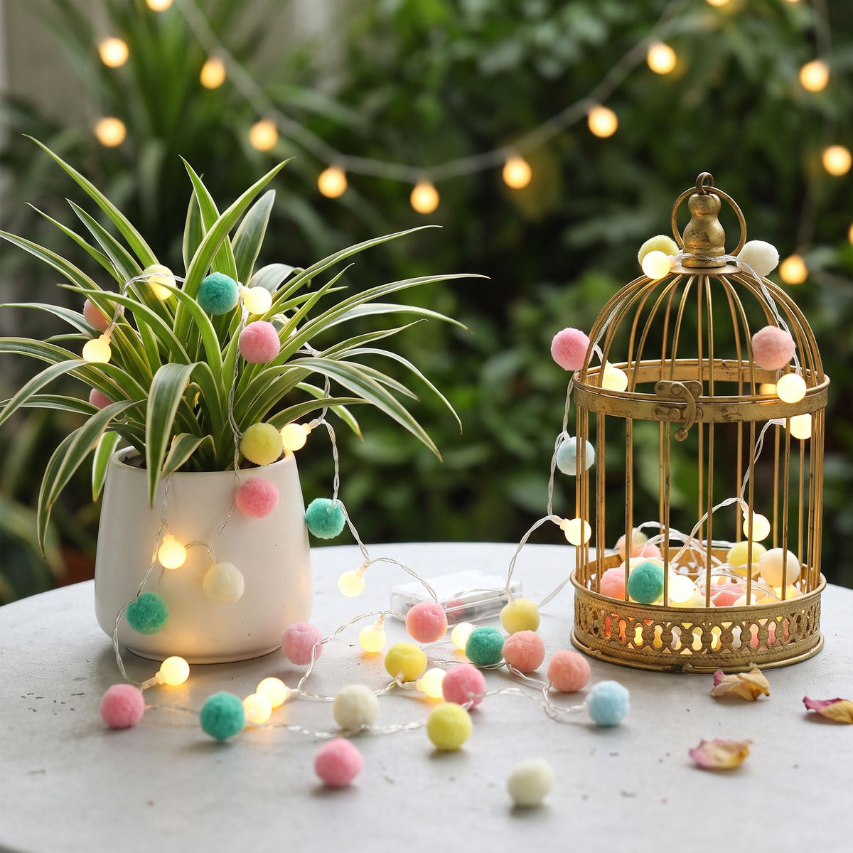 9.84FT Pom Poms Fairy Lights - 30 LED Battery & USB Operated String Lights with Warm White Globe Balls - Cute Indoor Decor for Bedroom Kids Room Playhouse Back to School Birthday Baby Shower - Pastel