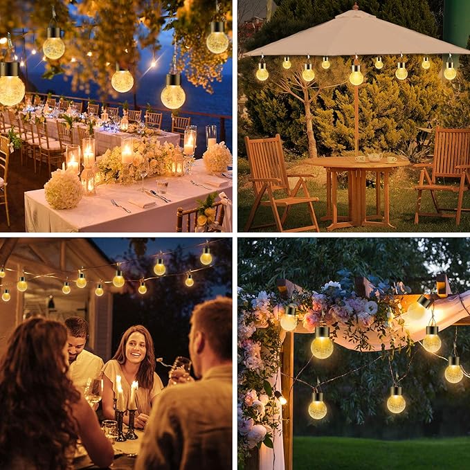 Solar Outdoor Lights Decorative 12 Pack, Hanging Solar Garden Lights Waterproof, Solar Powered Globe Cracked Glass Ball Lantern for Yard Patio Fence Tree Umbrella Holiday Decoration, Warm White