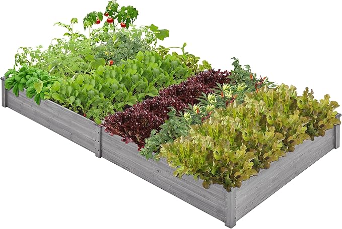 Yaheetech 8×4ft Wooden Horticulture Raised Garden Bed Divisible Elevated Planting Planter Box for Flowers/Vegetables/Herbs in Backyard/Patio Outdoor, 93 x 48 x 10in, Gray