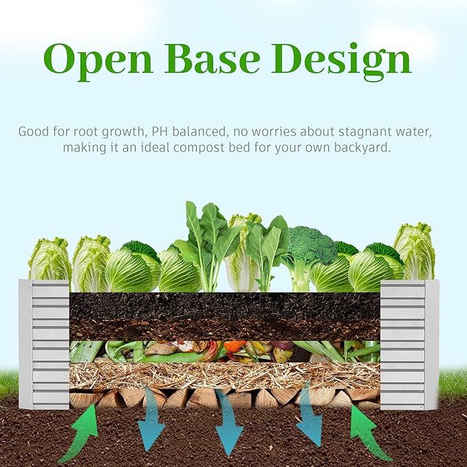 8x4x2 ft Raised Garden Bed, Large Metal Planter Raised Beds, Planters for Outdoor Plants for Vegetables, Flowers, Herbs, Fruits, and Succulents.