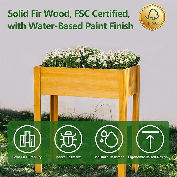 Premium Fir Wooden Raised Garden Bed with Four Legs for Backyard and Balcony Gardening,Suitable for Indoor and Outdoor use,33.07''×15.75''×38.58''