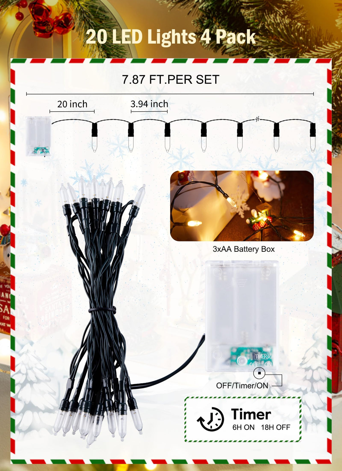 Brightown Warm White Battery 4 Pack Operated Christmas String Lights