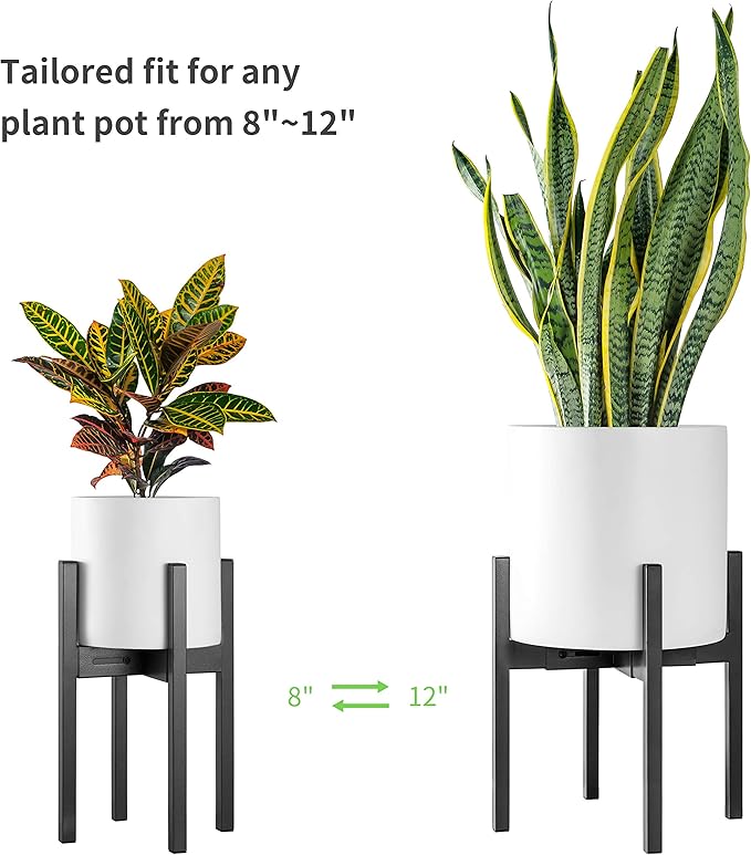 FaithLand Plant Stand, Adjustable Size Fits 8 9 10 11 12 Inches Plant Pot, Metal Planter Stand, Mid Century Expandable Plant Holder Indoor Outdoor, Adjustable Width: 8”-12” - Easy Assembly