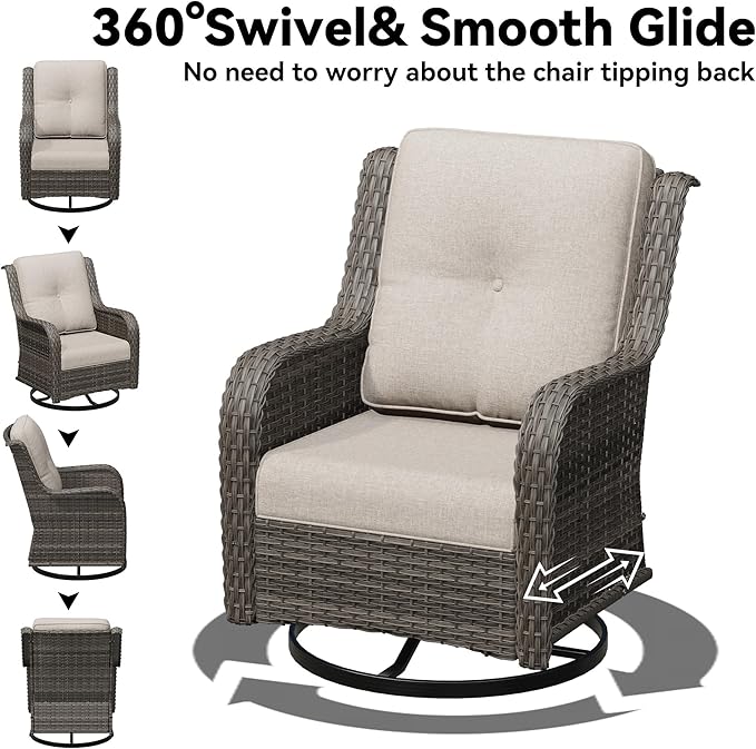 5 Piece Outdoor Wicker Patio Furniture Set, Outdoor Swivel Rocker Patio Chairs Set with Thickened Olefin Cushions, High Back and Deep Seating, Hand-Woven PE Rattan for Porch, Deck