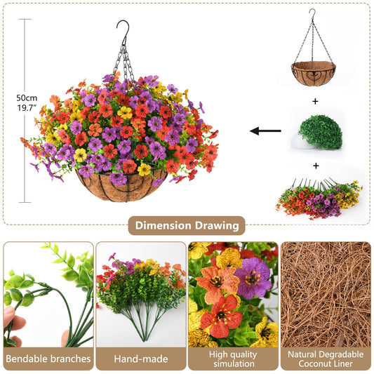 Artificial Hanging Flowers Basket for Outdoor, UV Resistant Plants Daisy