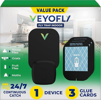 VEYOFLY Fly Trap Indoor, Fruit Fly Traps for Indoor, (1 Device + 3 Refills) Gnat Traps for House, Fly Catcher, Plug in Light Flying Insect Trap, Bug Light Killer, Fly Trap