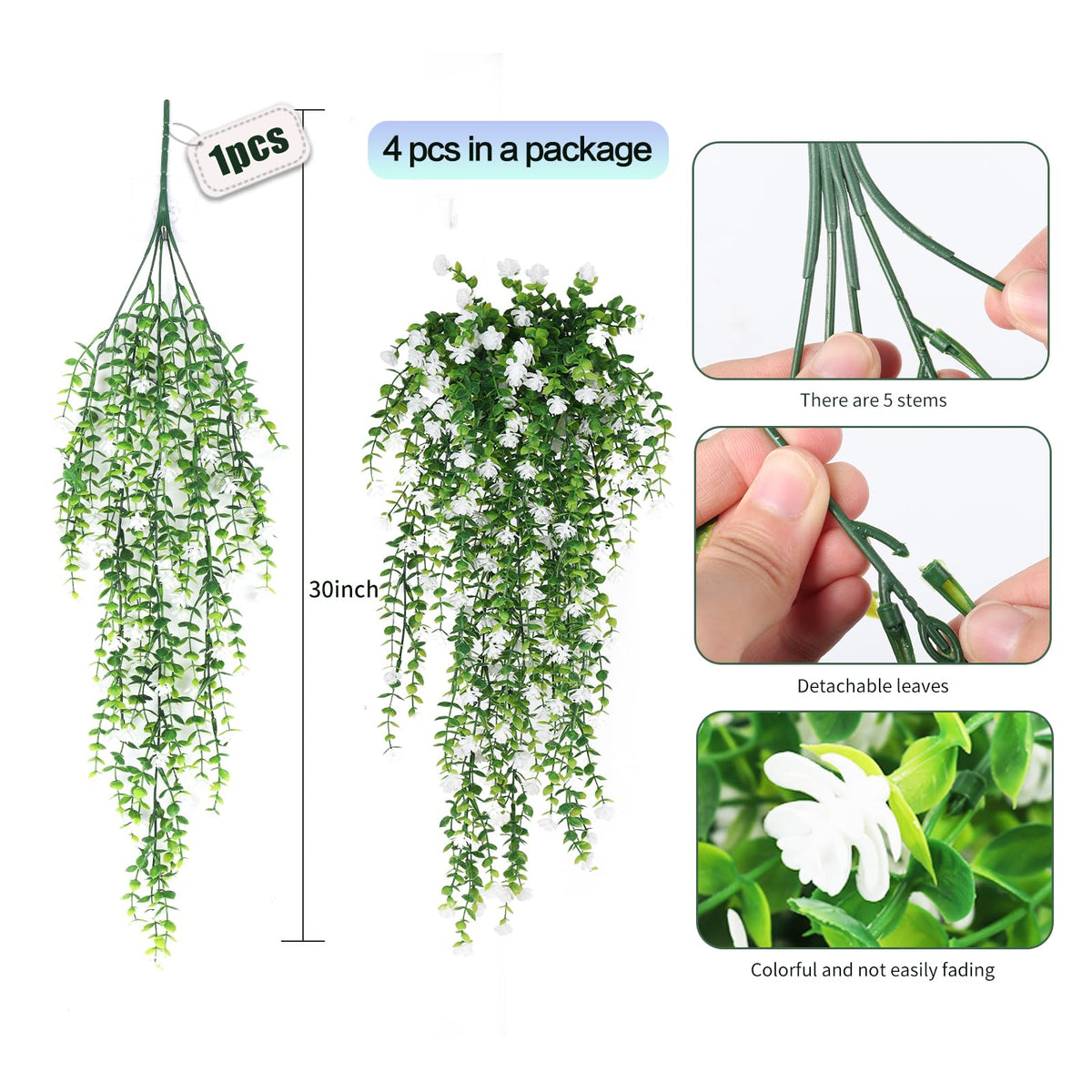 SJL 4Pcs Fake Hanging Plants Artificial Outdoor Flowers Hanging Greenery