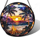 DASTOLL Stained Glass Window Hanging,Bonfire Beach Landscape Suncatcher Diamond Glass Panel Sun Catchers Decor for Birthday for Women, Men, Wife, Aunt, and Mom 7.8 in