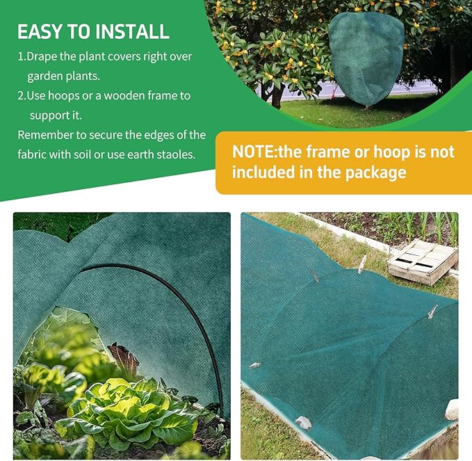 GUKULIVEL Plant Covers Freeze Protection, 10x33ft Green Frost Blanket for Winter, 1.23 oz/yd² Fabric, Premium Frost Protection Cover, Breathable Garden Row Covers for Outdoor Plants