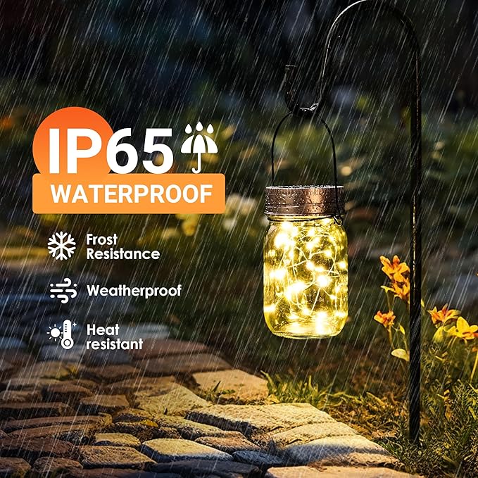 GIGALUMI Solar Mason Jar Lights, 12 Pack 30 Led String Fairy Lights Garden Lights Outdoor Waterproof Hanging Solar Lanterns for Outdoor, Garden, Patio, Lawn, Balcony Decoration