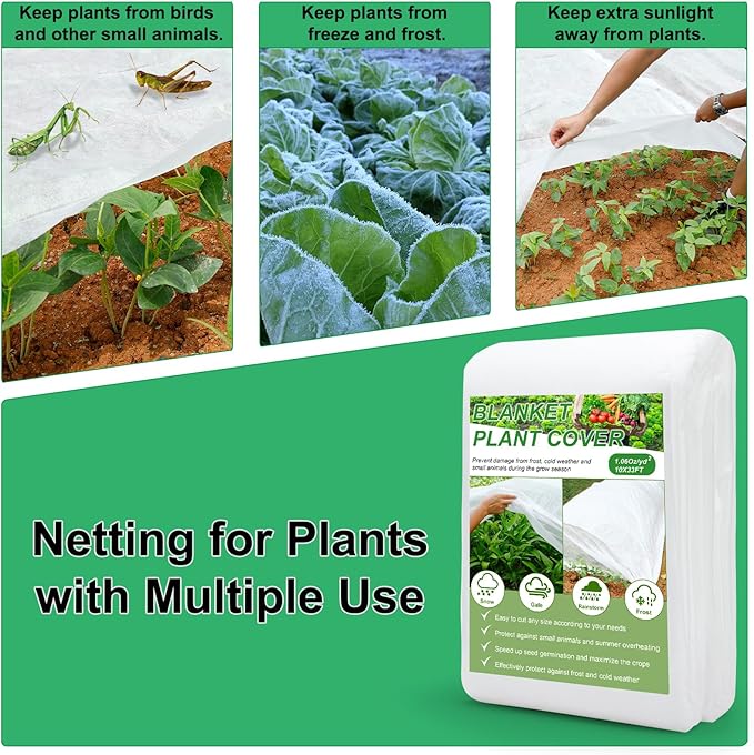 YDSL Plant Cover 10 Ft x 33 Ft Plant Covers Freeze Protection with Ultra Fine Mesh Reusable Floating Row Cover Netting for Plants Vegetables Flowers Fruits Frost Sun Protection 1.06oz/yd²