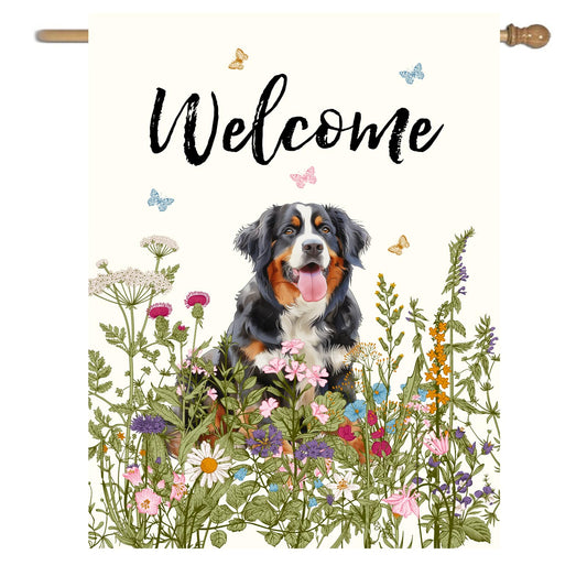 Floral Bernese Mountain Garden Flag Spring Summer House Flags 28 x 40 Double Sided Flower Dog Yard Flags for Outside Large Outdoor Welcome Flags