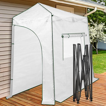 EAGLE PEAK Instant Pop-up Greenhouse, Indoor Outdoor Plant Gardening Green House, Roll-Up Zipper Doors and Side Windows, Lean-to 9x4 ft, PE Cover, White/Clear