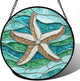 DASTOLL Stained Glass Window Hanging Teal Sea Waves Starfish Large 11.8" - Suncatcher Door Garden Sun Catcher Home Decor Birthday Mother's Day for Mom Men Woman Parents Her Child Nana
