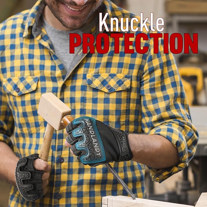 HANDLANDY Fingerless Work Gloves for Men, Padded Half Finger Tactical Mechanics Gloves, Utility Trucker Driver Gloves (Black, X-Large (Pack of 1))