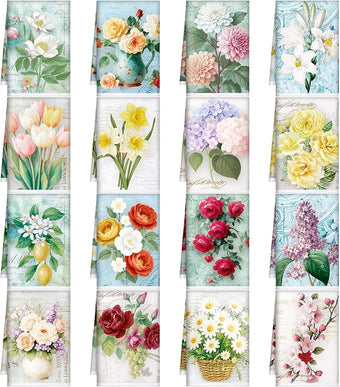 Bencailor 16 Pcs Spring Floral Kitchen Towels Bulk Flower Dish Hand Towels Ultrafine Fiber Absorbent Wildflower Tea Cloths for Kitchen Bathroom Decor, 16 x 24 Inch
