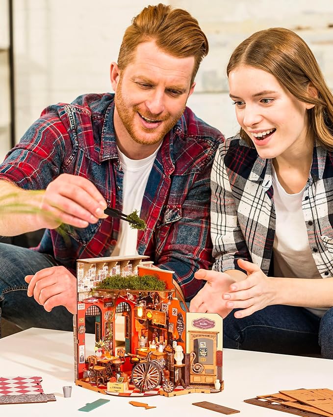 ROBOTIME DIY Miniature House Kit, Mini Diorama House for Adults, Wooden Furniture Kit with LED, Tiny House Dollhouse Building Kits for Halloween/Christmas/Birthday Gifts