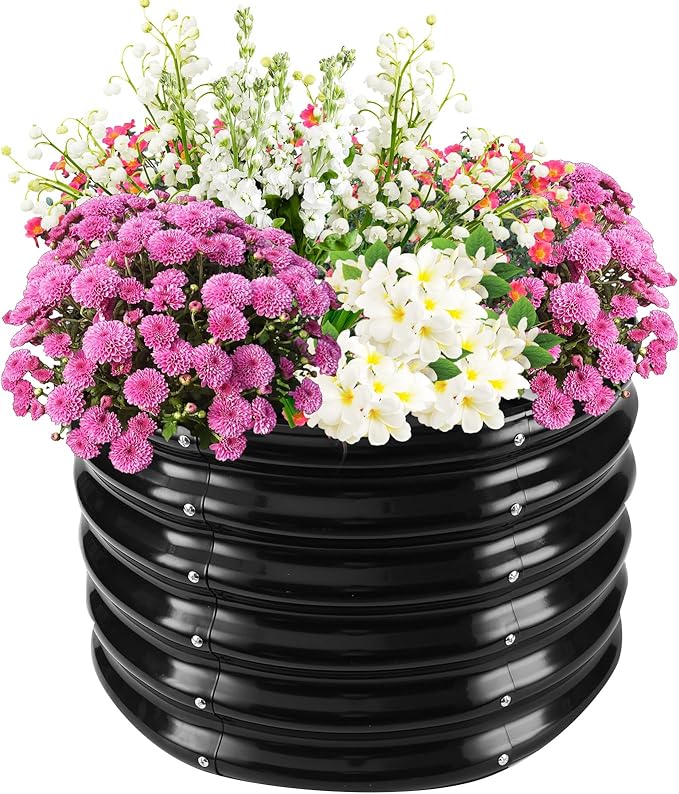 17" Tall Elevated Round Metal Rised Garden Bed- 2'x2' in Size and 0.8MM Thick Durable Planter Box for Vegetables Flowers Succulent at Patio/Garden Outdoor (Black, 2FT Diameter)