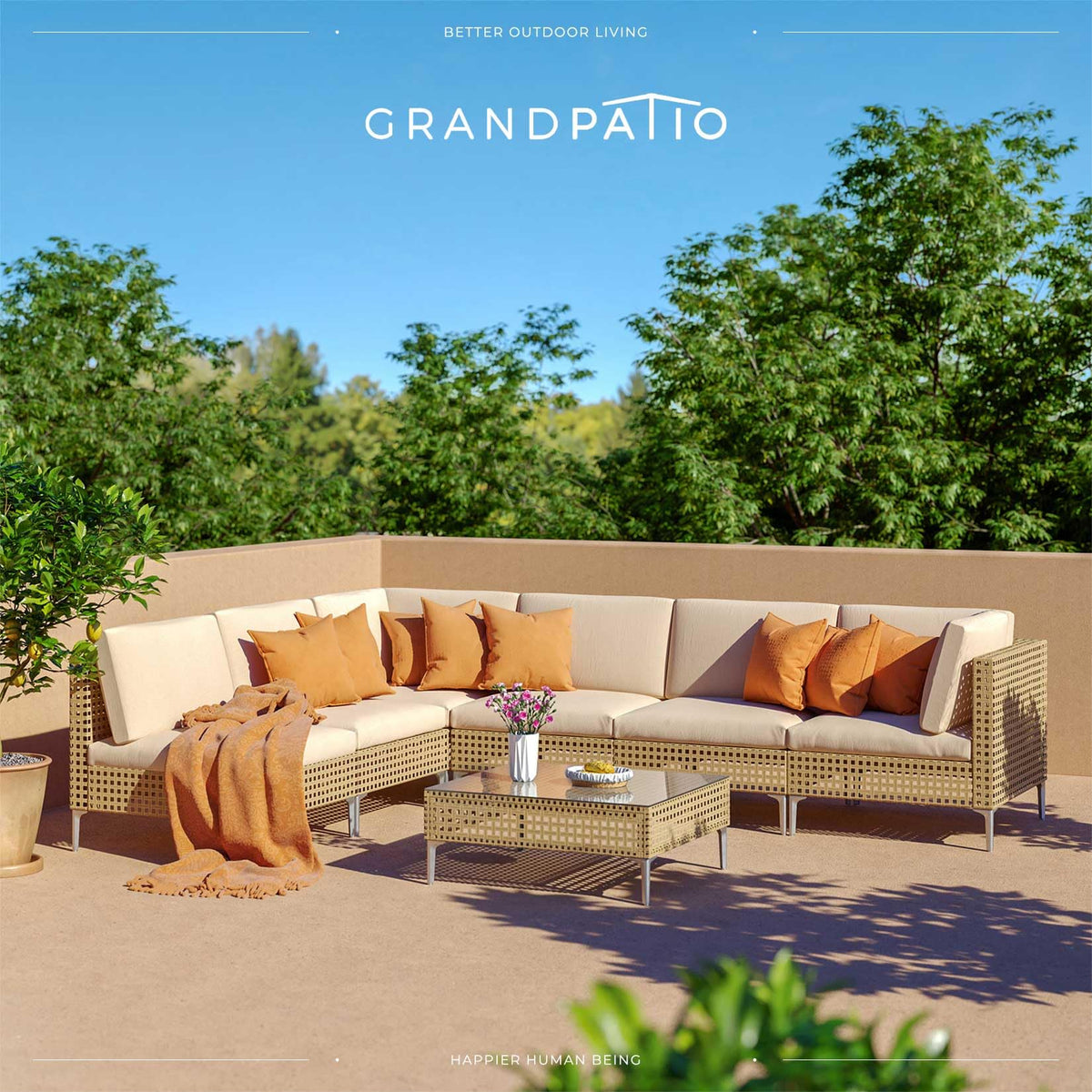Grand patio 7-Piece Wicker Patio Furniture Set, Outdoor Sectional Sofa