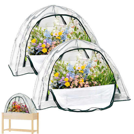 Pop up Greenhouse Tent Cover for 4*2FT Raised Bed,Pack of 2,Gardening Flower House Sunshine Room with Mesh Windows,Backyard PE Cover for Cold Frost Protector with Stakes