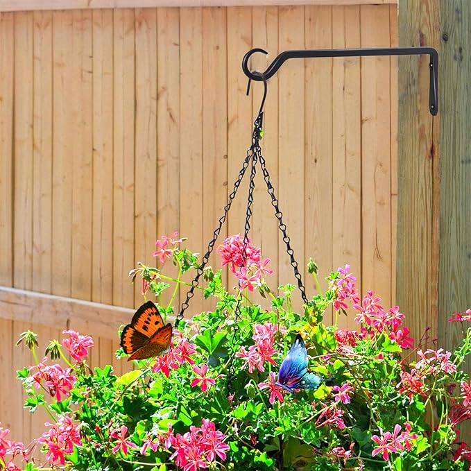 AILIN YELOKIE 2 Pack Premium Forged Wall Hook, Sturdy Hanging Plant Bracket, Elegant Hook for Bird Feeders, Planters, Lanterns, Wind Chimes Indoor Outdoor, Upgrade Black, 12 Inch