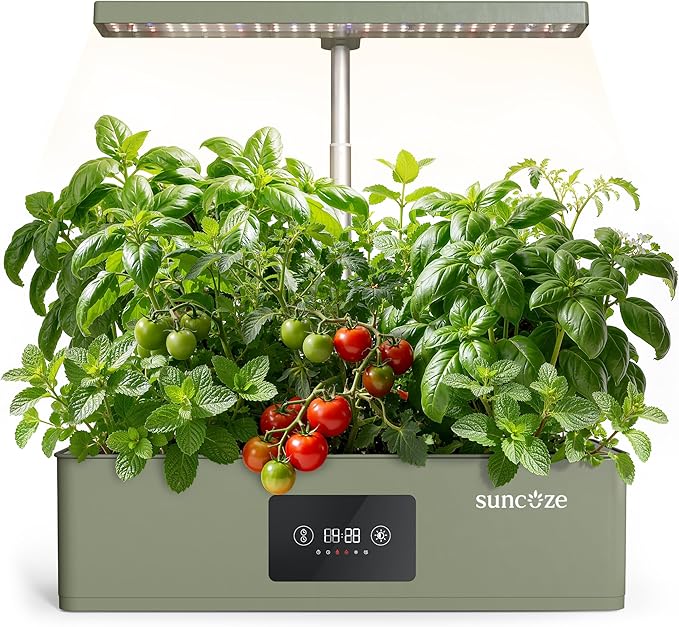 SUNCOZE Hydroponics Growing System Kit with 24W Dimmable Grow Light, 12 Pods Indoor Herb Garden with Timer & Local Time Setting, Adjustable Height, Smart Countertop Garden for Home & Kitchen, Green