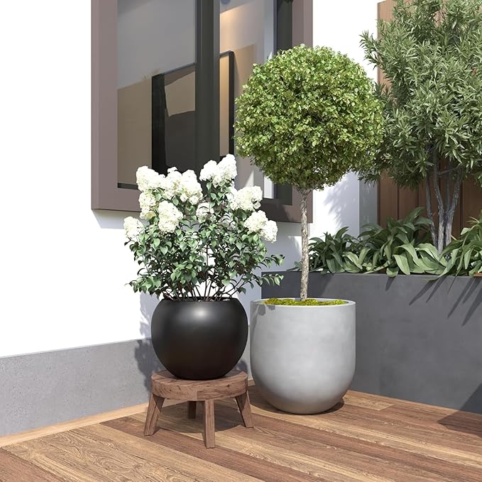 10 H x 14" Dia (10" Pot Opening) Round Fiberstone Planter with Drainage Hole, Black, Indoor/Outdoor Large Plant Pot for Home Patio Garden, Ideal for Large Plants