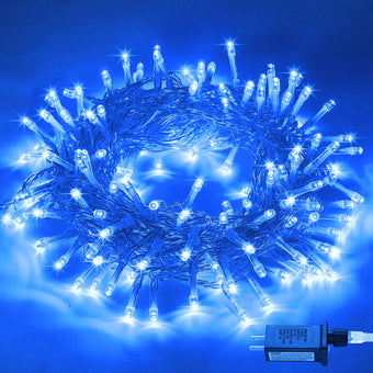 JMEXSUSS Connectable 100 LED Blue Christmas Lights Clear Wire