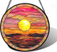 Stained Glass Window Hanging, Sunrise Sea Surface Sun Catchers Diamond Glass Panel Hangings Abstract Suncatcher Decor for Birthday for Women, Men, Wife, Aunt, and Mom 11.8 in