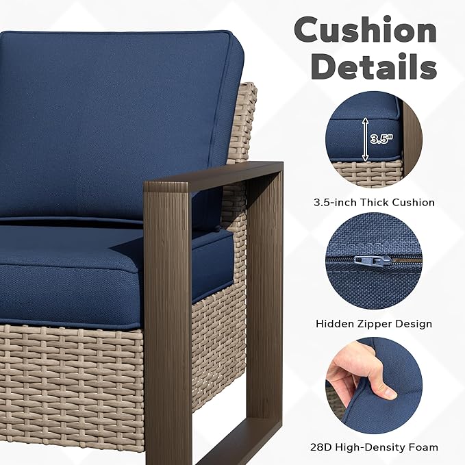 Joyside Outdoor Patio Chairs Set, 6 Pieces Wicker Rattan Chairs with Metal Wide Armrest, Thick Cushions and Deep Seating for Garden, Backyard, Porch, Deck