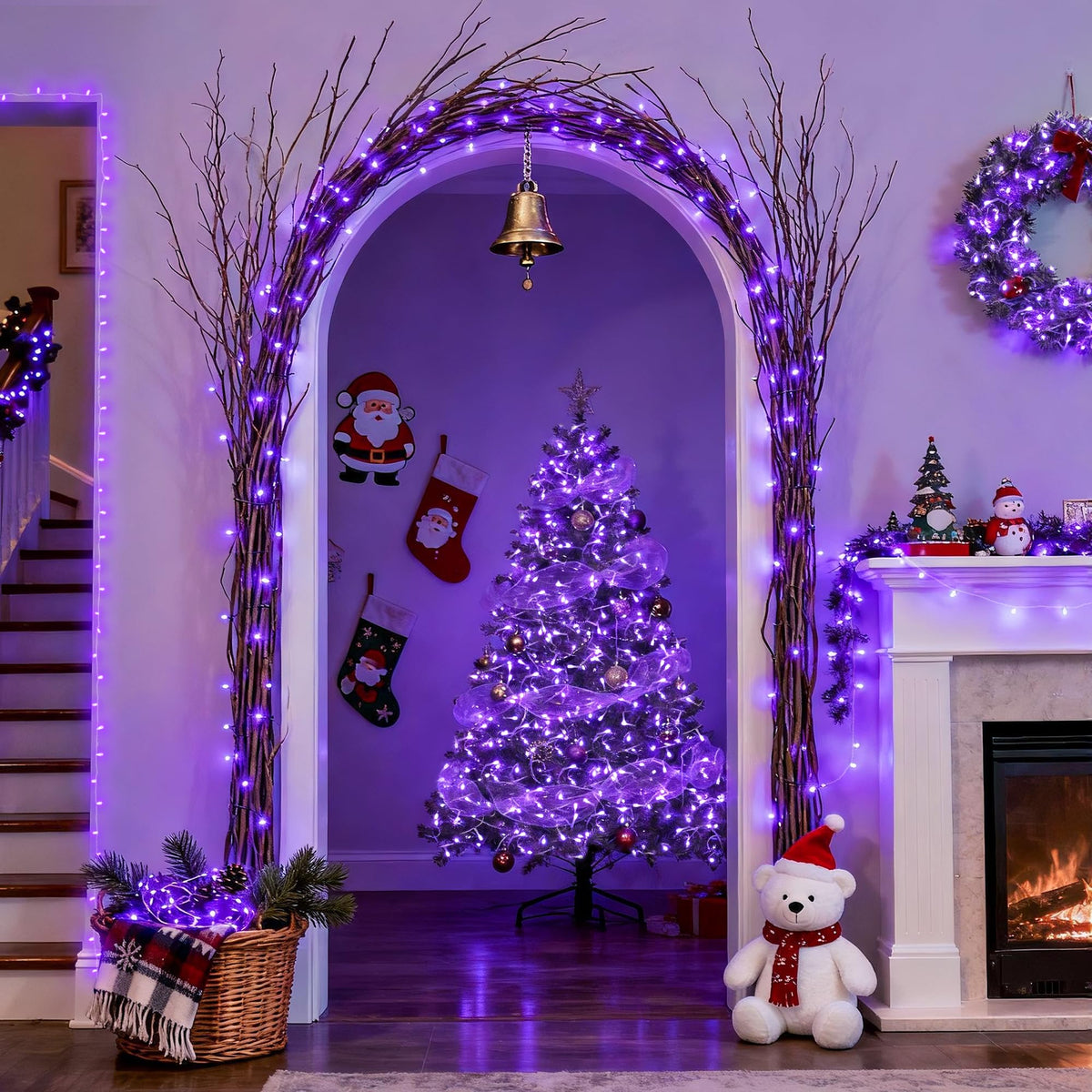 JMEXSUSS 8 Modes 163 FT 500 LED Purple Halloween Lights with Remote