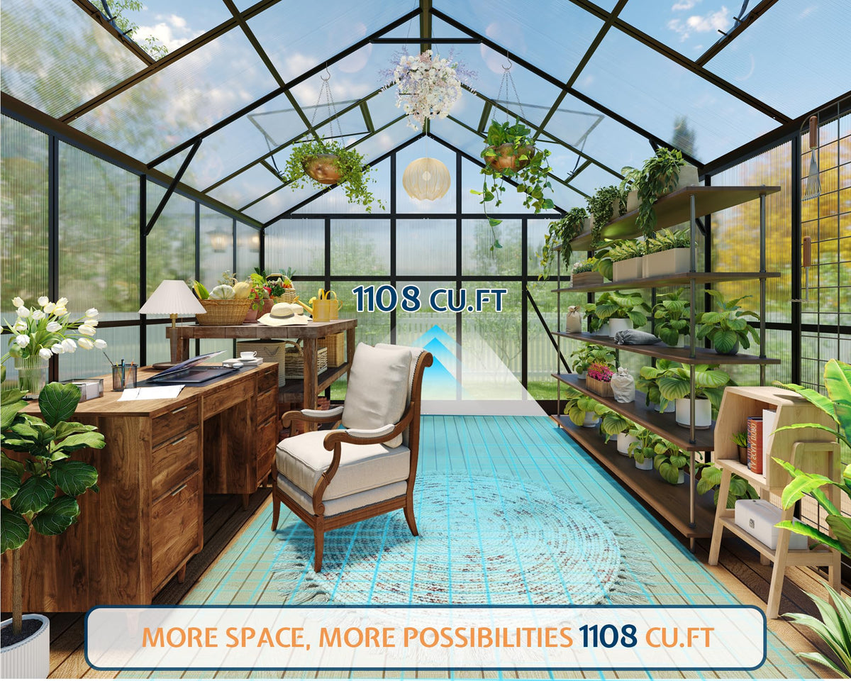 HOWE 10x12x8.4 FT Polycarbonate Greenhouse with 4 Vent Windows