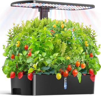 Hydroponics Growing System Kit 12 Pods Indoor Garden, Hydroponic Indoor Herb Garden Kit with Grow Light, Smart in Door Gardening Gifts for Women, Adjustable Height, Auto Timer, Quiet Pump
