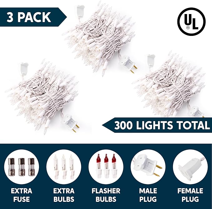 Joiedomi Christmas String Lights Indoor,300(3x100) Mini Warm Fairy Light,64.5FT Lighting Decor for Patio Dorm Classroom Bedroom Holiday Wedding Party Garland Birthday Festival,White Wire