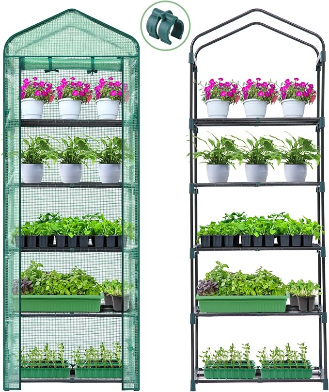 Mini Greenhouse for Indoor Outdoor: Ohuhu Small Plastic Plant Green House 5-Tier Rack Stand Portable Greenhouses with Durable PE Cover for Seedling, Ideal Gardening Gifts for Women Men