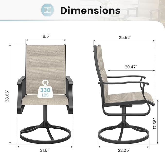 Patio Swivel Chairs Set of 6, Outdoor Dining Chairs with High Back, 360° Swivel Rocker Chair in All-Weather Padded Textilene & Metal Frame for Garden, Porch, Backyard, Balcony(Padded Beige)