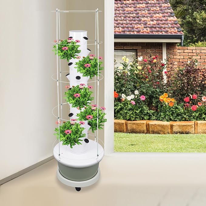 Hydroponic Growing System, 36-Plant Vegetable Planter Tower with Climbing Frame, Outdoor Indoor Garden Vertical Planter Germination Kit with Water Pump, Intelligent Water Circulation & Loop Timer