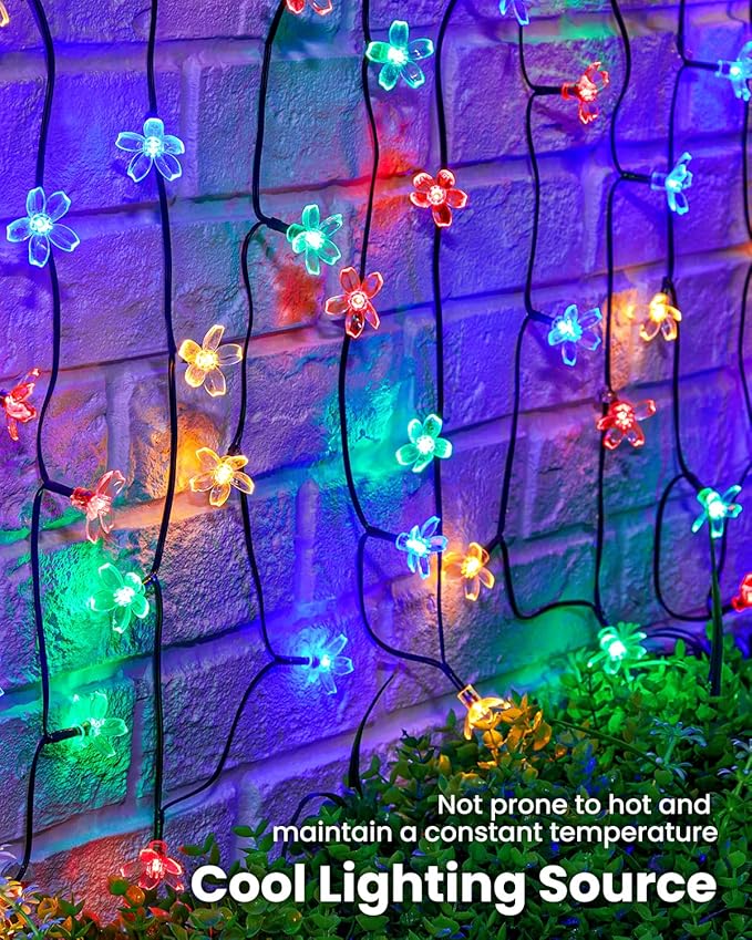 Brightown 2 Pack Total 52FT 120 LED Flower Solar String Lights Outdoor Waterproof Fairy Lights for Garden Yard Fence Patio Christmas Tree Wedding Party Decor, Multicolor