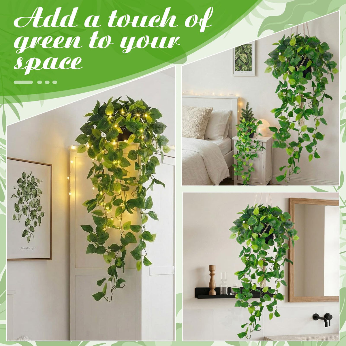 Rivvlive 4 Pack Fake Pothos Vines, 35" Fake Greenery Hanging Plants