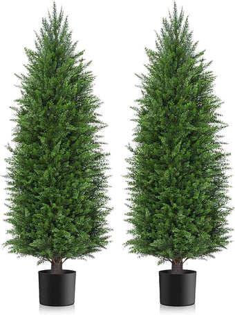 AOKIIE 6FT Artificial Topiary Cedar Plants Outdoor, Faux Pine Trees UV Resistant and Potted, 72 Inch Tall Fake Shrubs Evergreen for Front Porch Decor Set of 2