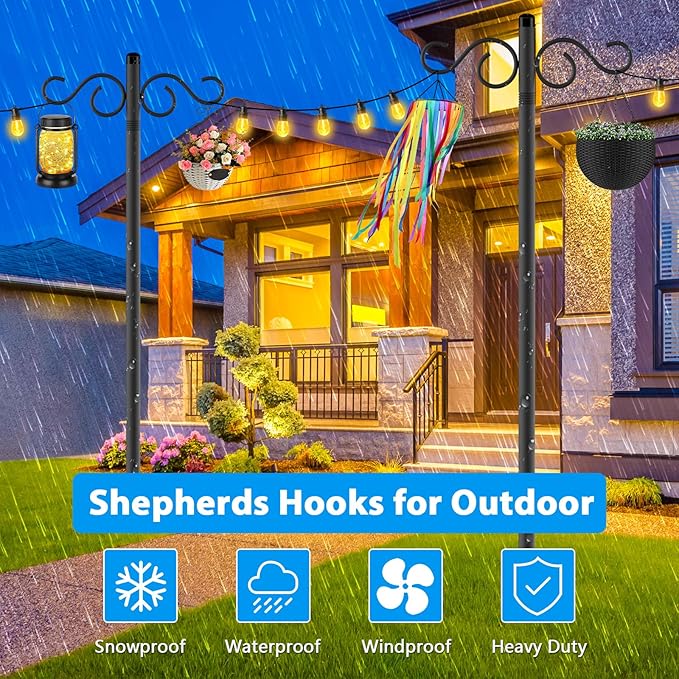 Adjustable Shepherd Hooks for Outdoor,1 Pack 55 Inch 5 Prong Base Bird Two Sided Feeder Poles,Heavy Duty Shepherds Hook,Suitable for Garden in Hanging Flower Basket,Lantern,Bird Nests(1 Pack 55 inch)