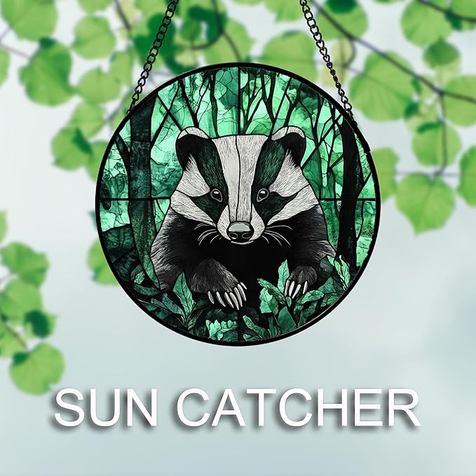 DASTOLL Stained Glass Window Hanging 4 Pcs Set Green Forest Night Sky Wildlife Large 11.8" - Suncatcher Door Garden Sun Catcher Decor Birthday for Mom Woman Nana Men Friend