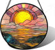 DASTOLL Stained Glass Window Hanging, Sunrise Over The Sea Suncatcher Diamond Glass Panel Hangings Abstract Sun Catchers Decor for Birthday for Women, Men, Wife, Aunt, and Mom 11.8 in