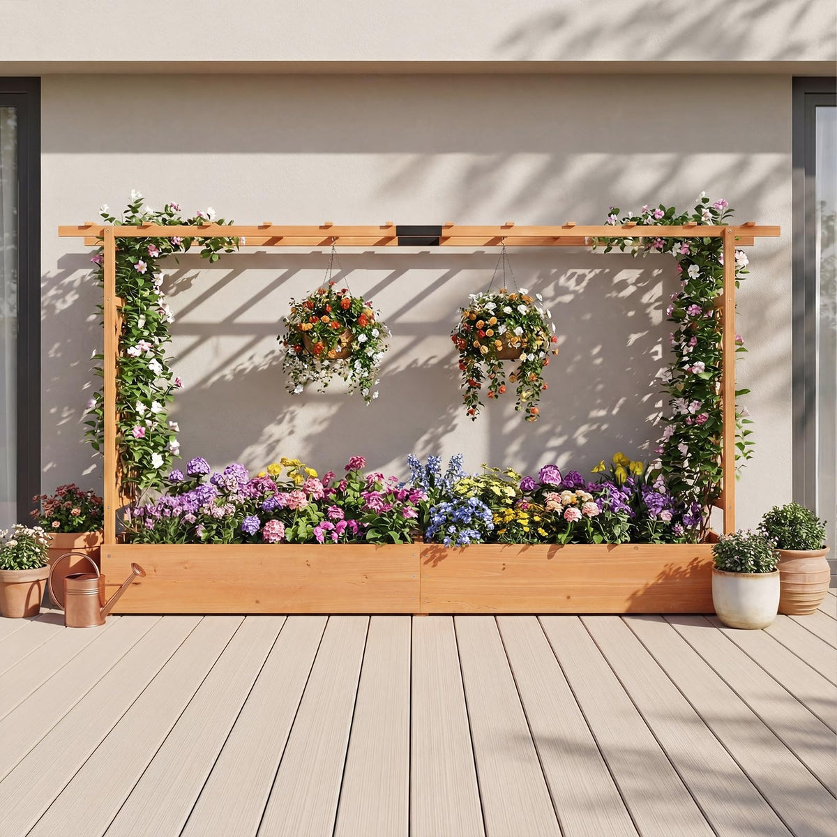 HAPPYGRILL 45" Raised Garden Bed with Trellis & /Hanging Roof