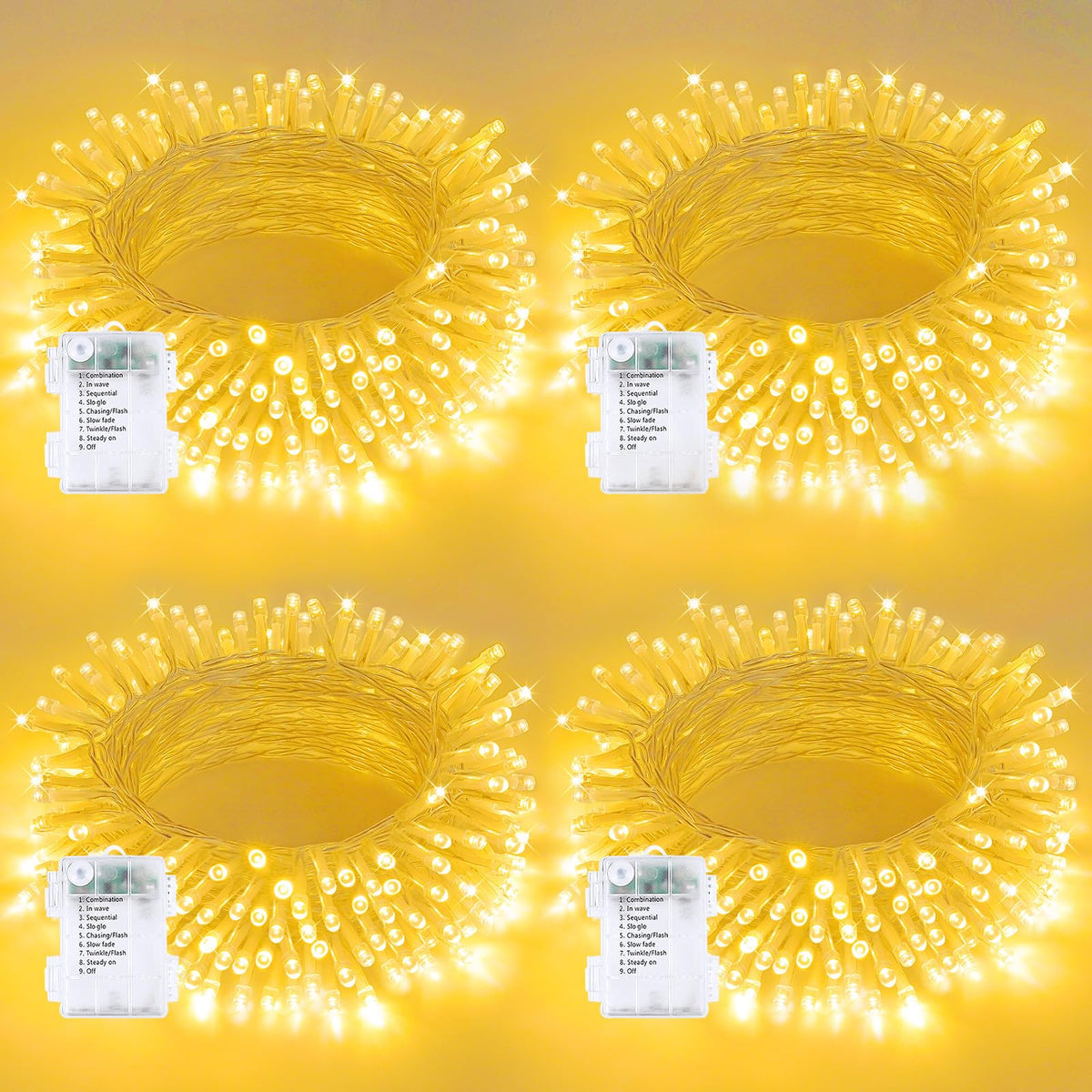 4 Pack 200 LED Battery Operated String Lights, 8 Modes Twinkle Fairy Lights